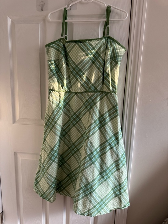 LOFT Dresses & Skirts - VINTAGE Gingham Strapless 90s Midi Dress Green 100% Cotton Size 14